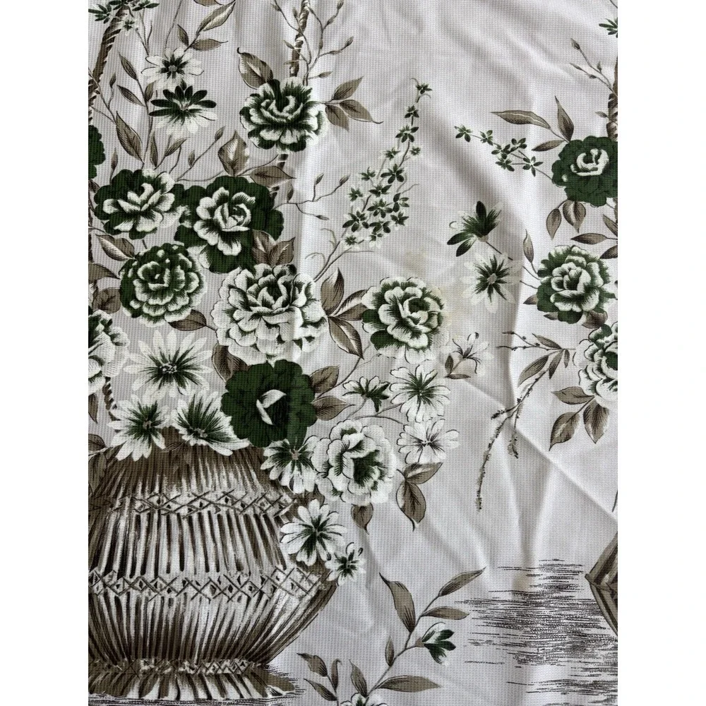 Mid Century Two Tone Floral Bamboo Curtain Panel Set - A Pair 86